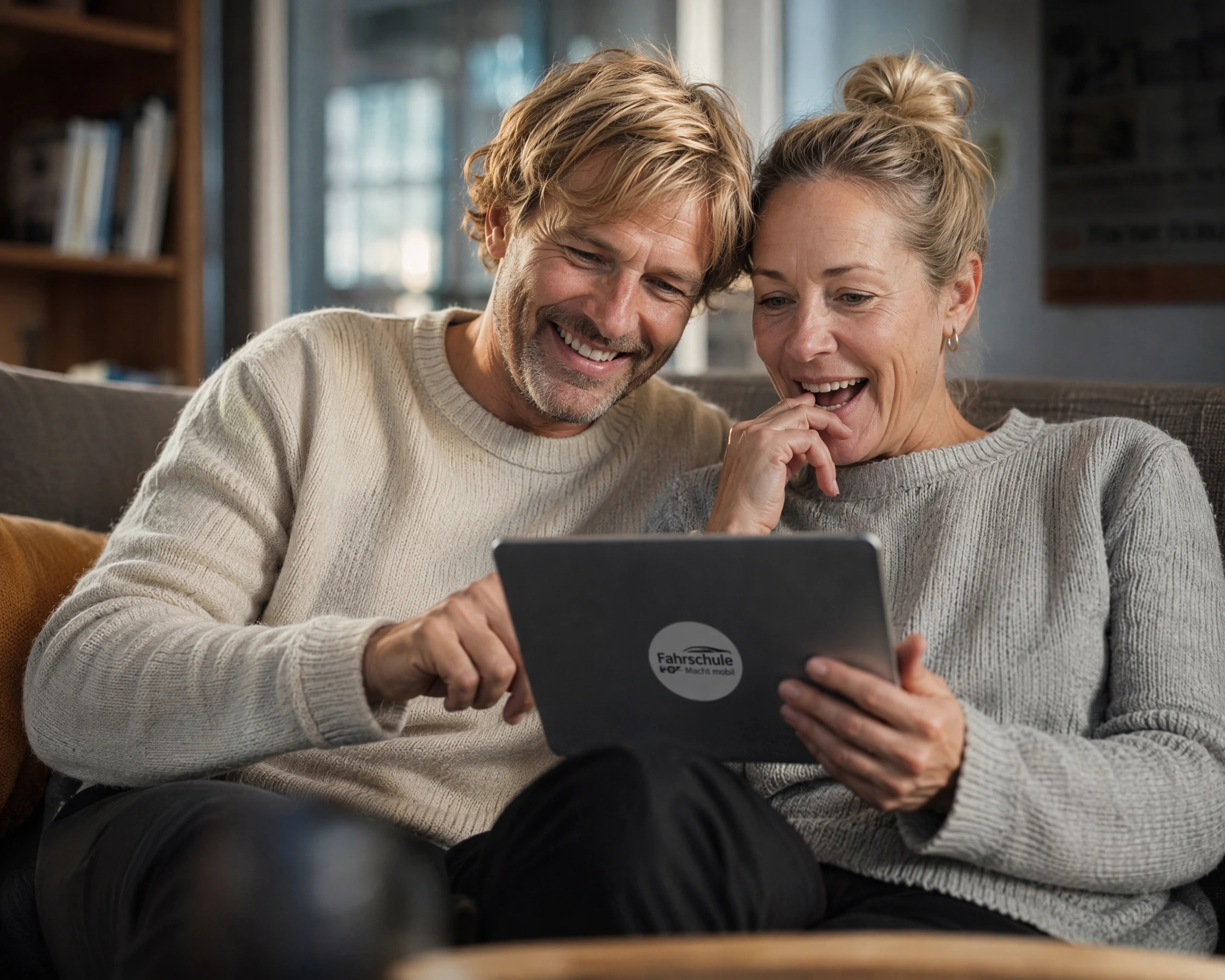 Eltern schauen gemeinsam auf ein Tablet