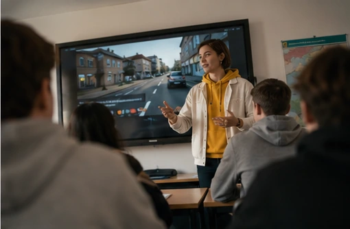 Junge Menschen im modernen Theorieraum von Street Monkeys